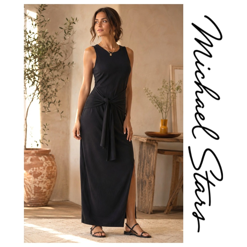 Michael Stars Solange Black Maxi Dress Capsule Minimalist Quiet Luxury L